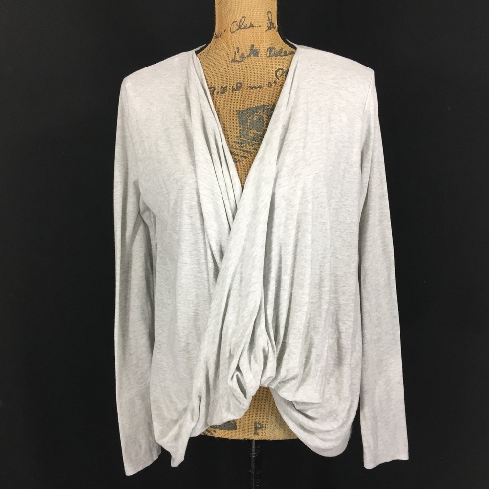 PRESS‎ Top SMALL Heather Space Gray Twist Drape Long Sl Yoga Slouchy Shirt